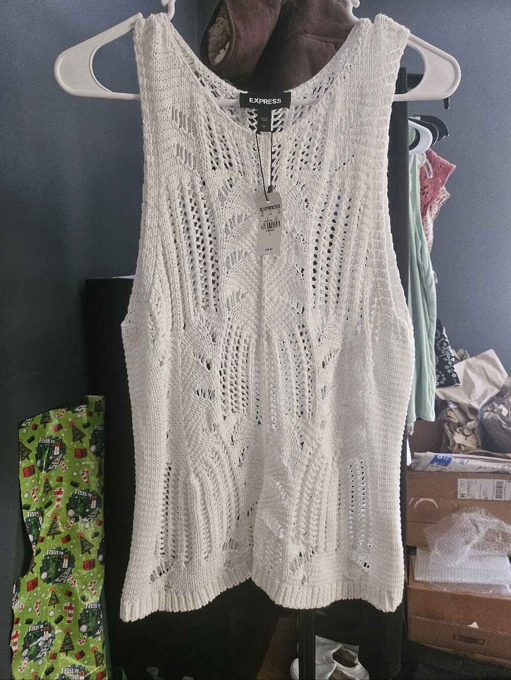 Express White Open-Knit Crochet Tank Top